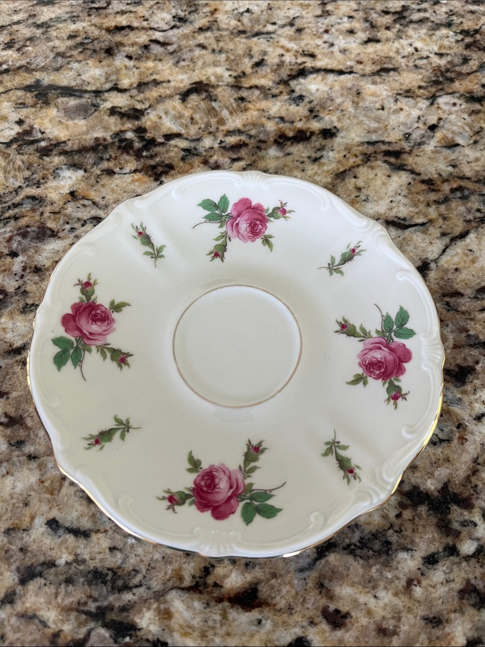 Fine Porcelain White Tea Cup & Saucer Set with Pink Rose and Gold Trim - Picture 5 of 6